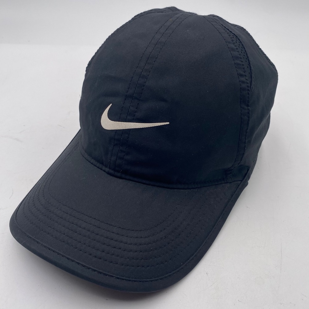 Nike Featherlight Dri-FIT Running Hat Unisex OSFM Black Swoosh Performance Cap